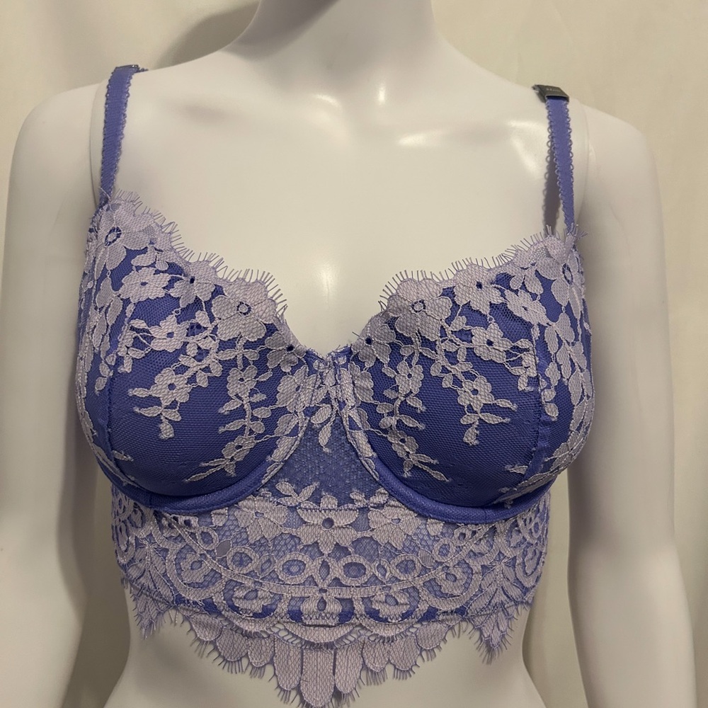 Victorias Secret Sz 32 DD Lined Demi Long Bra Mesh Lace Fairycore Bohemian